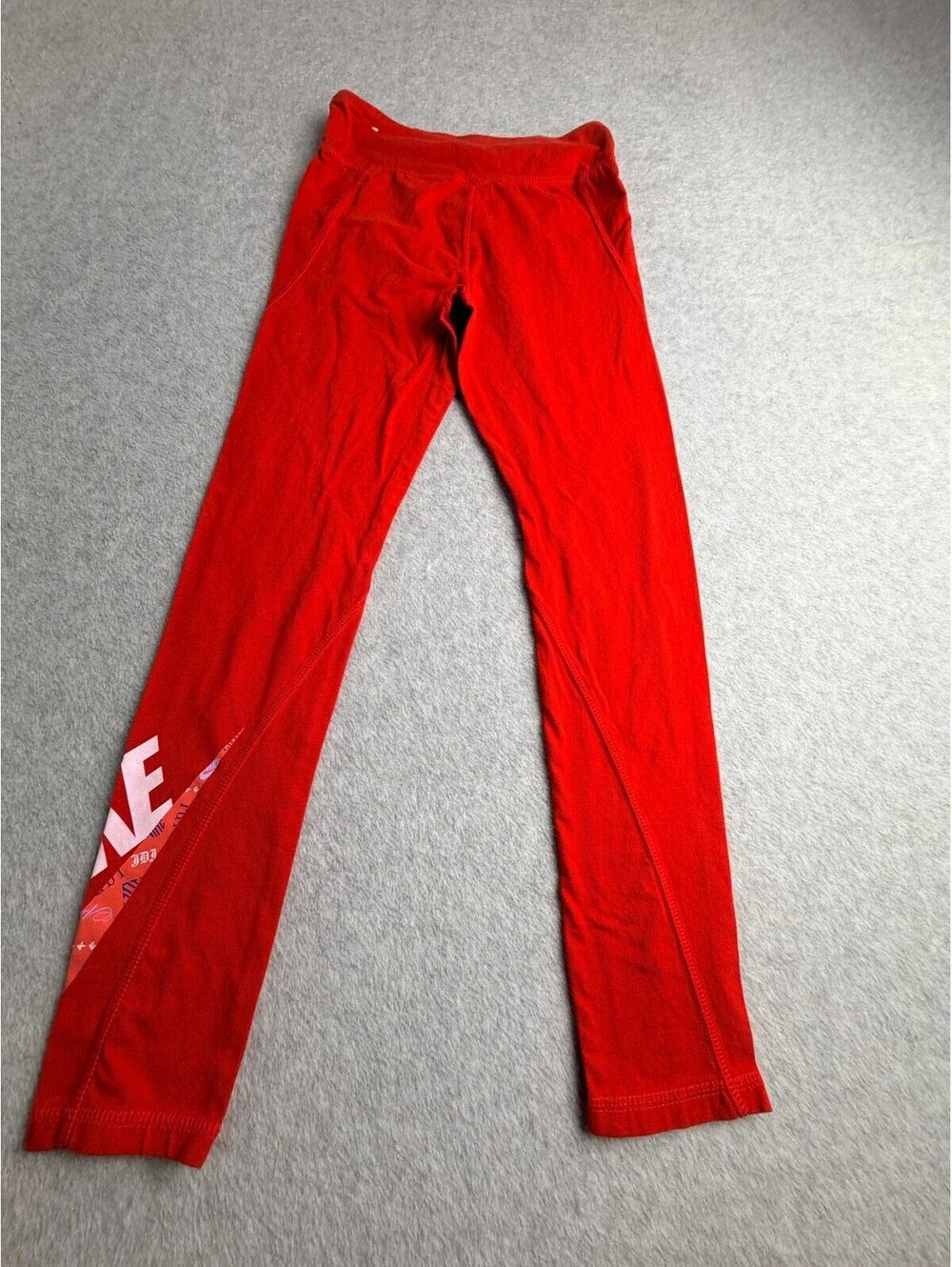 Nike Girls L Red Leggings Athletic Stretch Cotton Blend Graphic Print